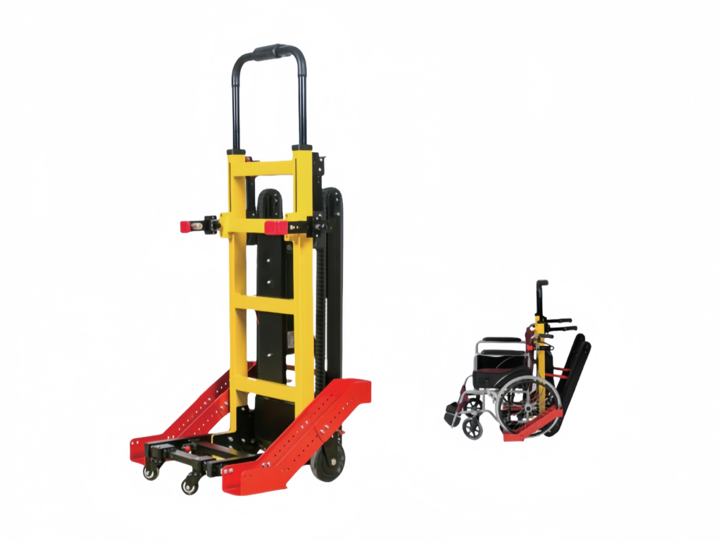 Wheelchair stair docking climber with a 200W brushless motor, adjustable width, and high-strength aluminum alloy frame for effortless stair mobility.